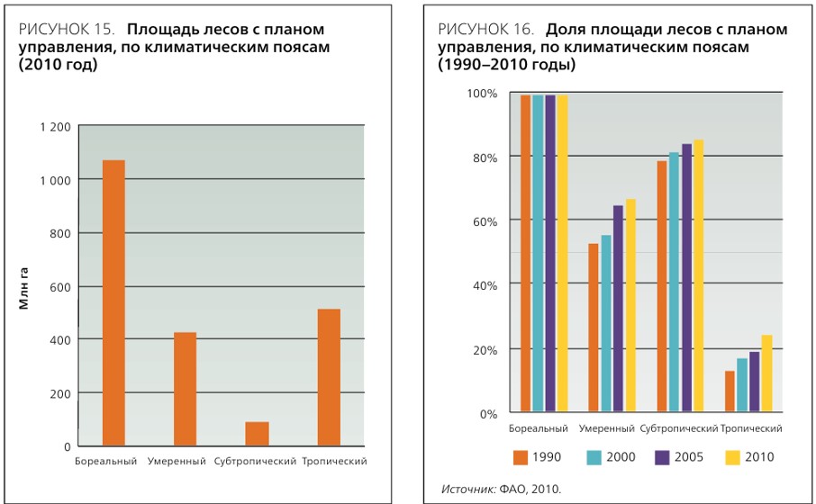 Доля лесных площадей с долгосрочным планом управления в общей площади земель лесного фонда © Из презентации В. Носникова